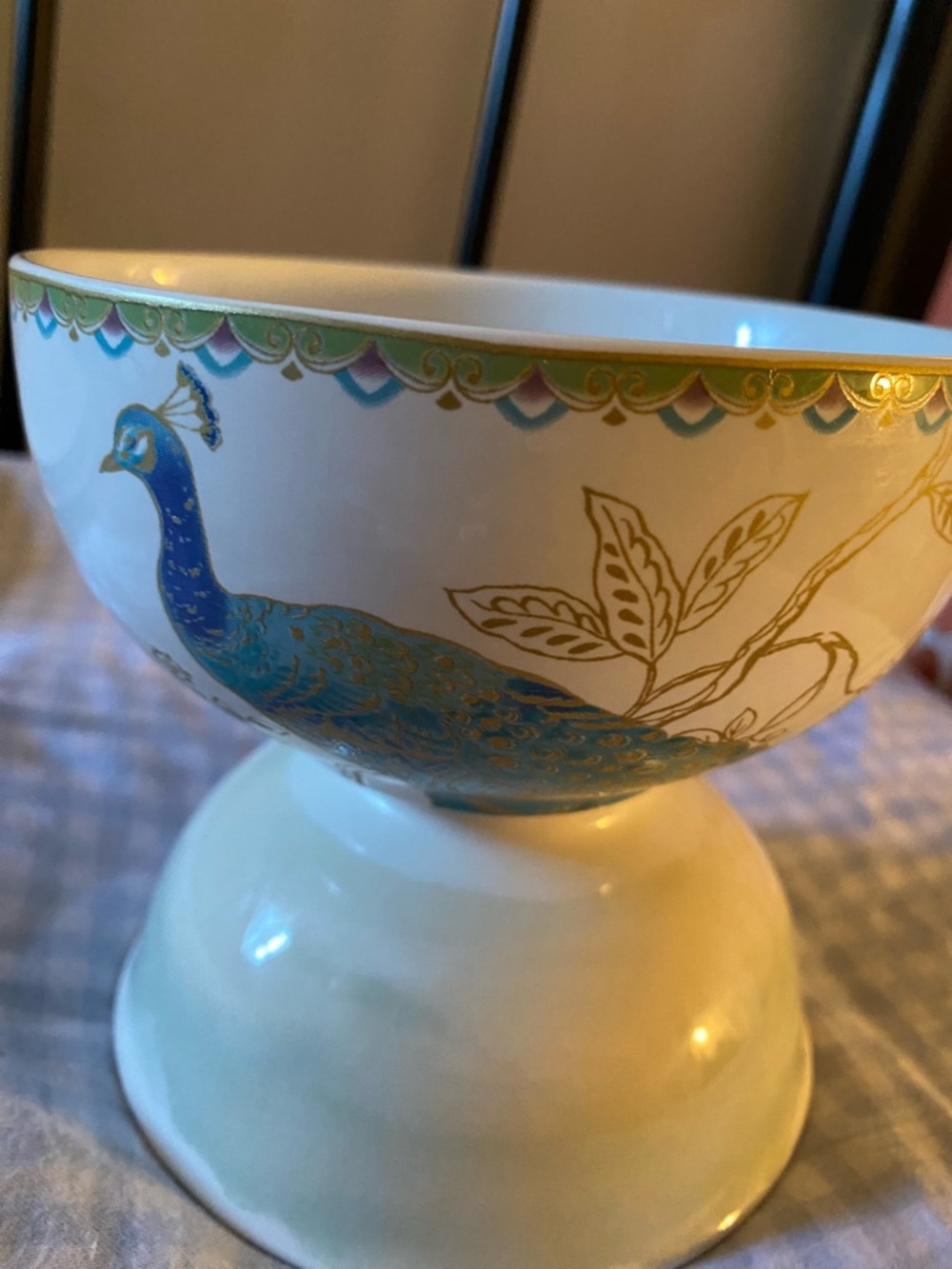 222 Fifth Peacock Garden Soup Cereal Bowls Fine China Porcelain Gold Trim x 2 - Picture 8 of 16